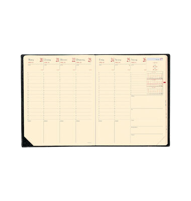 Buchkalender 287377Q, Pre Prestige, schwarz, 1 Woche / 2 Seiten, 21x27cm (A4), 2027 Dez/Jan-Dez/Jan