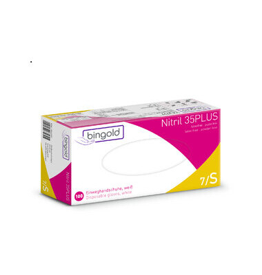 Einweghandschuhe Nitril 35PLUS, Nitril, lebensmittelecht, wei&szlig;, Gr&ouml;&szlig;e S,