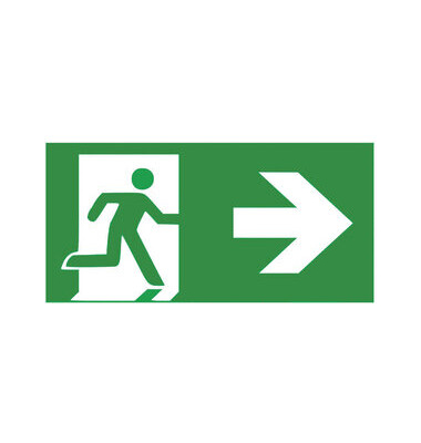 Schild, Rettungsweg rechts, sk, Kst., 297 x 148 mm, grün/weiß