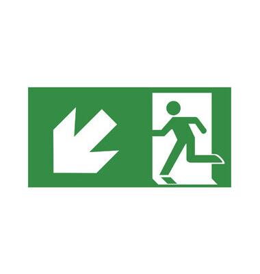 Schild, Rettungsweg links abwärts, sk, Kst., 297 x 148 mm, grün/weiß