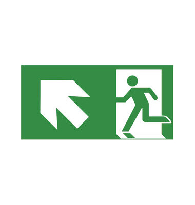 Schild, Rettungsweg links aufwärts, sk, Kst., 297 x 148 mm, grün/weiß