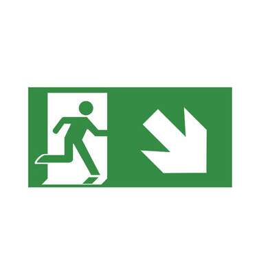 Schild, Rettungsweg rechts abwärts, sk, Kst., 297 x 148 mm, grün/weiß