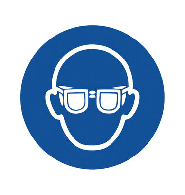 Schild, Augenschutz benutzen, sk, Kst., 1 mm, Ø: 200 mm, blau/weiß