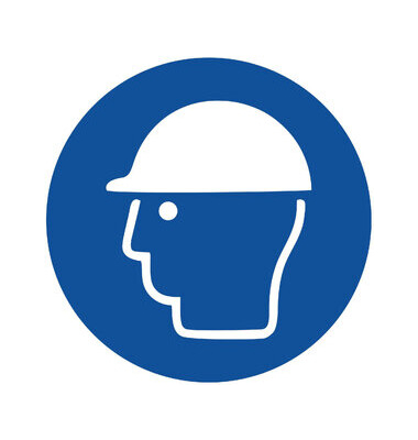 Schild, Kopfschutz benutzen, sk, Kst., 1 mm, Ø: 200 mm, blau/weiß