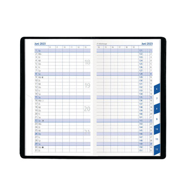 Taschenkalender 530-1020, Register, schwarz, 1 Monat / 2 Seiten, 9,5x16cm (A6), 2025