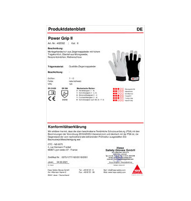 Montagehandschuhe Power Grip II, Leder, schwarz/grau, Größe 11 / XXL