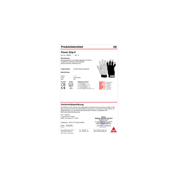 10 Stück Hase Montagehandschuhe Power Grip II, Leder, natur/schwarz, Größe 11 / XXL 4018949097759 Hase
