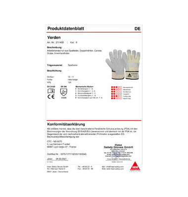 Arbeitshandschuhe Verden, Leder, grau/beige, Größe 11 / XXL