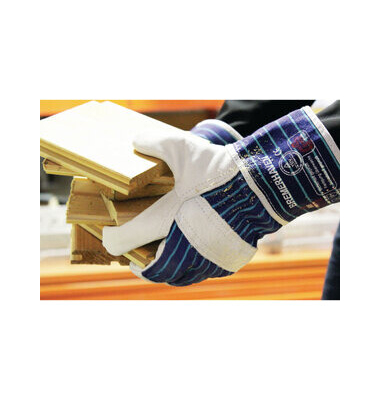 Arbeitshandschuhe Bremerhaven, Leder, natur/blau, Gr&ouml;&szlig;e 10