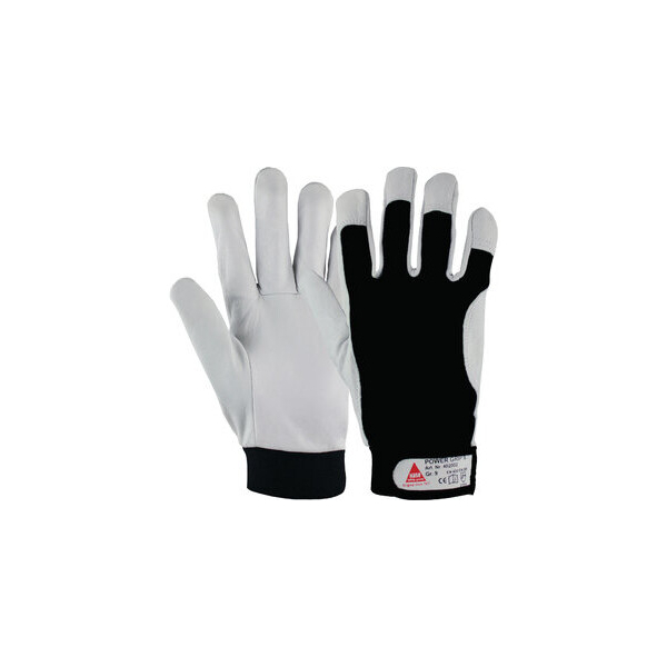 10 Stück Hase Montagehandschuhe Power Grip II, Leder, natur/schwarz, Größe 9 / L 4018949402911 Hase