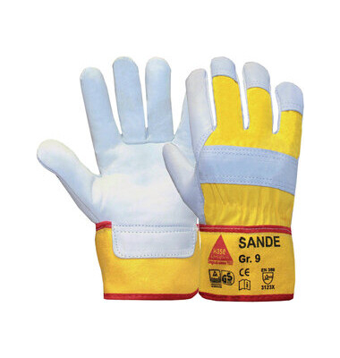 Arbeitshandschuhe Sande, Leder, natur/gelb, Gr&ouml;&szlig;e 9 / L