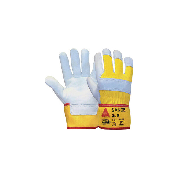 12 Stück Hase Arbeitshandschuhe Sande, Leder, natur/gelb, Größe 9 / L 4018949444096 Hase