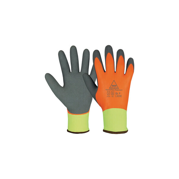 4018949508354 - Winter- Montagehandschuh SuperFlex Thermo+ Latex Latexschaum neon gelb neon orange grau Größe 9   L 4018949508354 5 Stück
