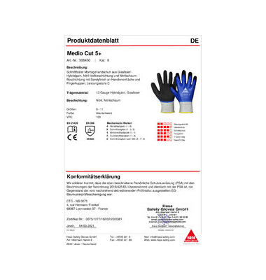 Schnittschutzhandschuhe Medio Cut 5+, Nitril, Nitrilschaum, schwarz/blau/grau, Größe 9 / L
