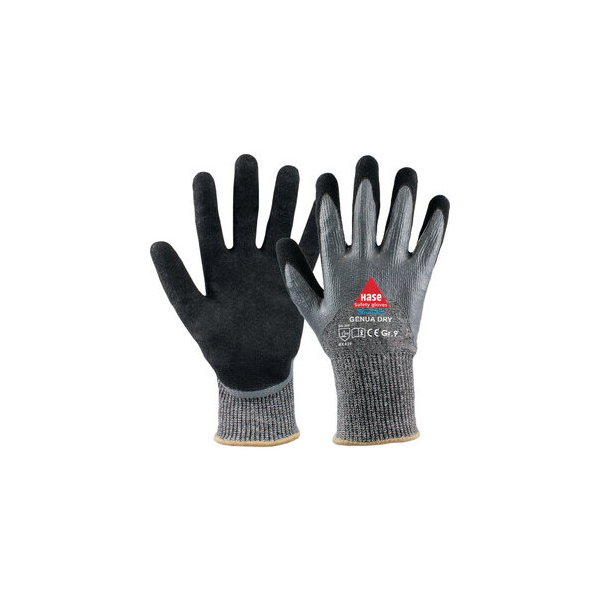 10 Stück Hase Schnittschutzhandschuhe Genua Dry, Nitril, Nitrilschaum, grau/schwarz, Größe 9 / L 4018949508545 Hase