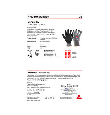 Schnittschutzhandschuhe Genua Dry, Nitril, Nitrilschaum, schwarz/blau/grau, Größe 10 / XL