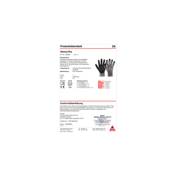 10 Stück Hase Schnittschutzhandschuhe Genua Dry, Nitril, Nitrilschaum, grau/schwarz, Größe 10 / XL 4018949508552 Hase