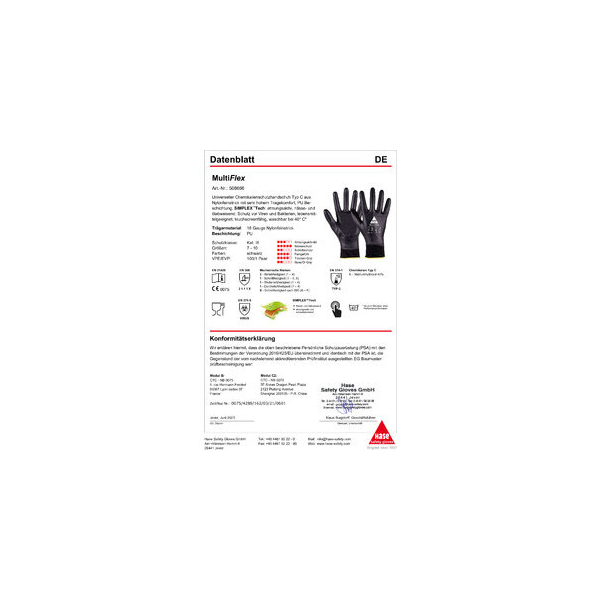 Arbeitshandschuhe Multiflex Nylon pu VollbeschichtungGr9 schwarz - Hase Safety Gloves