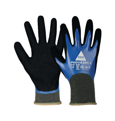 Montagehandschuhe Padua Dry+, Nitril, Nitrilschaum, schwarz/blau, Größe 9 / L
