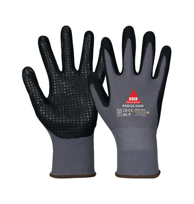 Montagehandschuhe Padua Grip, Nitrilschaum, schwarz/grau, Größe 9 / L