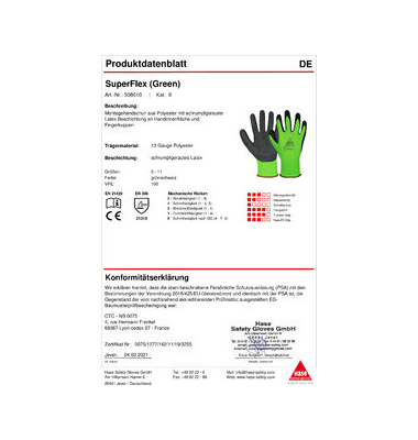 Montagehandschuhe SuperFlex Green, Latex, gr&uuml;n/schwarz, Gr&ouml;&szlig;e 8 / M
