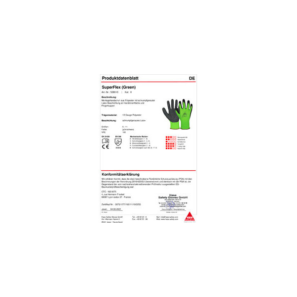 10 Stück Hase Montagehandschuhe SuperFlex Green, Latex, grün/schwarz, Größe 11 / XXL 4018949861114 Hase