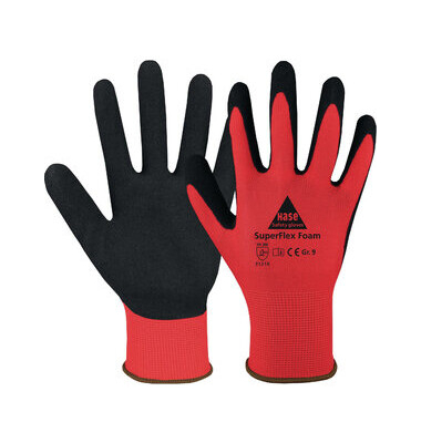Montagehandschuhe SuperFlex Foam, Latexschaum, schwarz/rot, Größe 9 / L