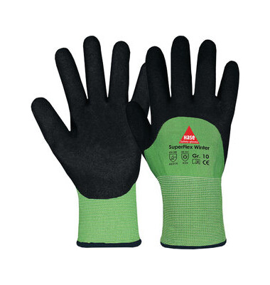 Winter-/Montagehandschuh SuperFlex Winter, Nitrilschaum, schwarz/grün, Größe 10 / XL
