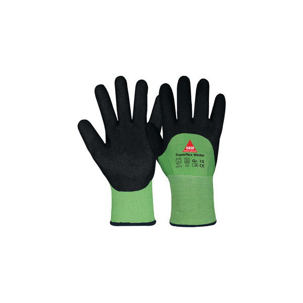10 Stück Hase Winter-/Montagehandschuh SuperFlex Winter, Nitrilschaum, schwarz/grün, Größe 10 / XL 4018949862104 Hase