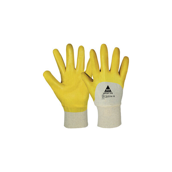 12 Stück Hase Nitril-Arbeitshandschuh Erfurt Lite, Nitril, natur/gelb, Größe 10 / XL 4018949901407 Hase