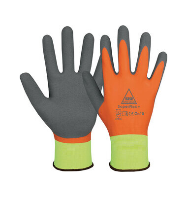 Montagehandschuhe SuperFlex +, Latex, Latexschaum, neon-gelb/orange/grau, Gr&ouml;&szlig;e 10 / XL