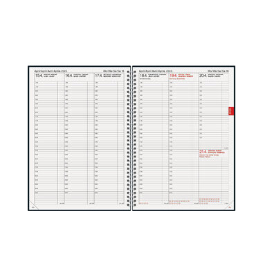 Buchkalender 1076365905, Modell 763, schwarz, 1 Woche / 2 Seiten, 21x29cm (A4), 2025