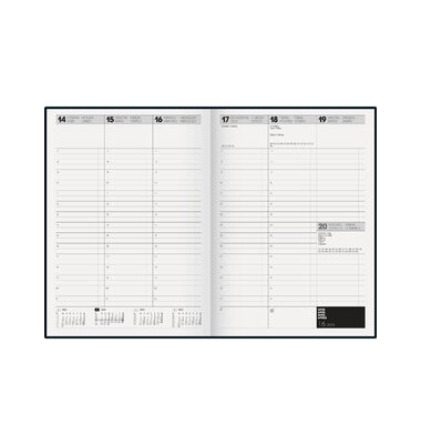 Buchkalender 1078166905, Modell 781, schwarz, 1 Woche / 2 Seiten, 14,8x20,5cm (A5), 2025