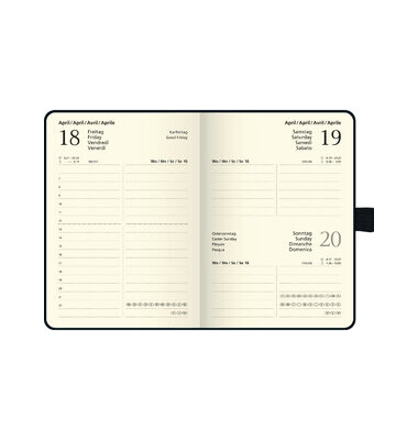 Taschenkalender 1073666905, Kompagnon 736, schwarz, 1 Tag / 1 Seite, 10x14cm (A6), 2025