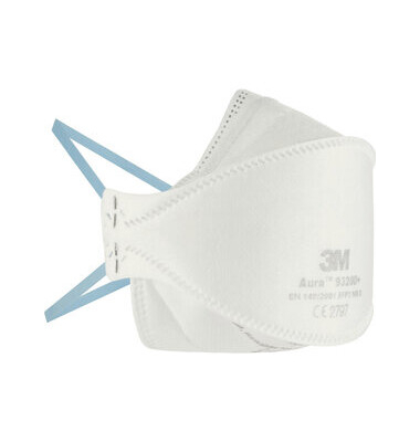 Atemschutzmaske Aura™ 9320D+, FFP2, ohne Ausatemventil, weiß Atemschutzmaske Aura™ 9320D+, FFP2, ohne Ausatemventil, weiß