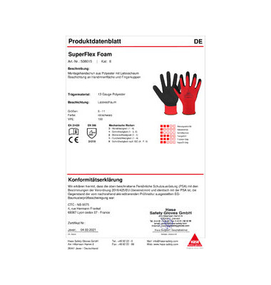 Montagehandschuhe SuperFlex Foam, Latexschaum, schwarz/rot, Größe 10 / XL