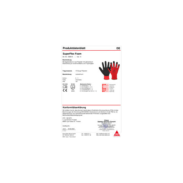 10 Stück Hase Montagehandschuhe SuperFlex Foam, Latexschaum, rot/schwarz, Größe 7 / S 4018949861572 Hase