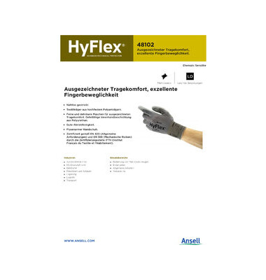 Arbeitshandschuhe HyFlex, Polyurethan, grau, Größe 10 / XL