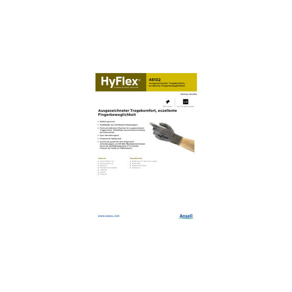12 Stück Ansell Arbeitshandschuhe HyFlex, Polyurethan, grau, Größe 10 / XL 0076490446833 Ansell