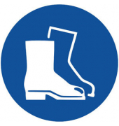 Schild, Fu&szlig;schutz benutzen, sk, Kst., 1 mm, &Oslash;: 200 mm, blau/wei&szlig;
