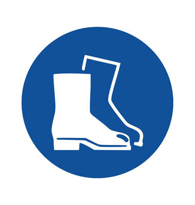 Schild, Fu&szlig;schutz benutzen, sk, Kst., 1 mm, &Oslash;: 200 mm, blau/wei&szlig;