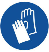 Schild, Handschutz benutzen, sk, Kst., 1 mm, &Oslash;: 200 mm, blau/wei&szlig;