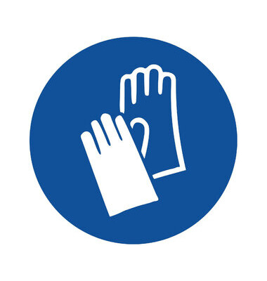 Schild, Handschutz benutzen, sk, Kst., 1 mm, Ø: 200 mm, blau/weiß