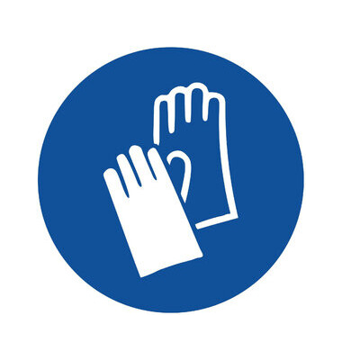 Schild, Handschutz benutzen, sk, Kst., 1 mm, &Oslash;: 200 mm, blau/wei&szlig;