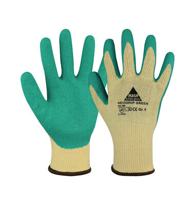 Montagehandschuhe Neogrip Green, Latex, gelb/Gr&uuml;n, Gr&ouml;&szlig;e 9 / L