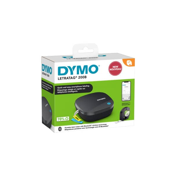 3026981728556 - DYMO LetraTag 200B-Beschriftungsgerät mit Bluetooth | kompakter Etikettendrucker | verbindet sich über Wireless Bluetooth-Technologie mit iOS und Android | inklusive 1 x Papierschriftband in Weiß
