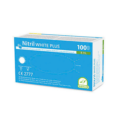 Einweghandschuhe white plus, Nitril, lebensmittelecht, weiß, Größe 9 / L,