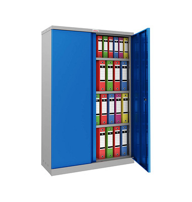 Stahlschrank SCL SCL1491GBK, abschlie&szlig;bar, 4 OH, grau/blau, 91,5x140x37cm (BxHxT)