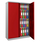 Stahlschrank SCL SCL1491GRK, abschlie&szlig;bar, 4 OH, grau/rot, 91,5x183x37cm (BxHxT)