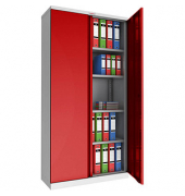 Stahlschrank SCL SCL1891GRK, abschlie&szlig;bar, 5 OH, grau/rot, 91,5x183x37cm (BxHxT)
